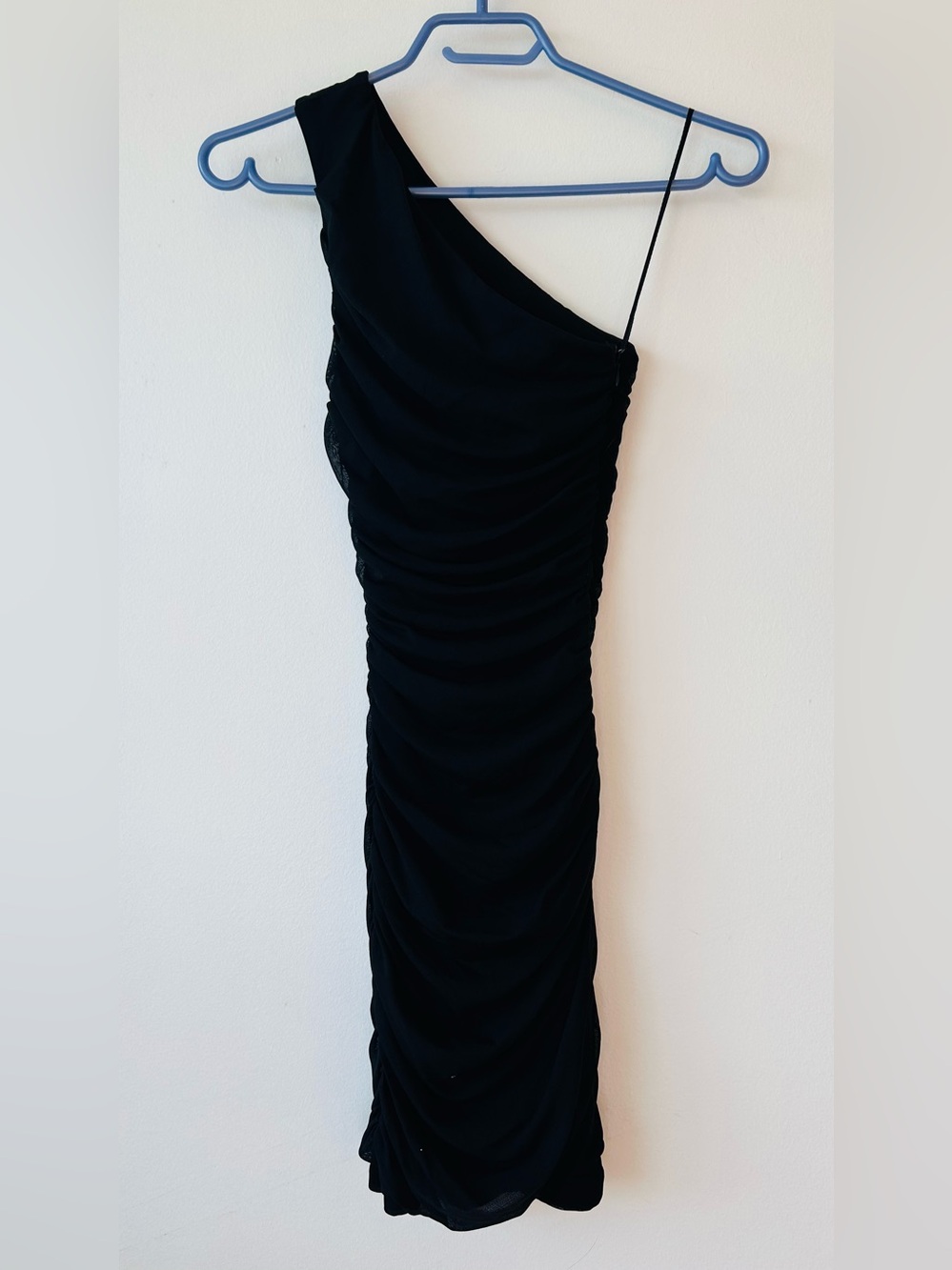 Dynamite Black One-Shoulder Ruched Mesh Dress size XXS